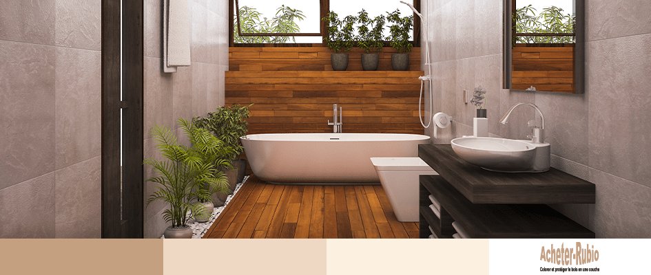 salle de bain aménagé avec des décorations en bois